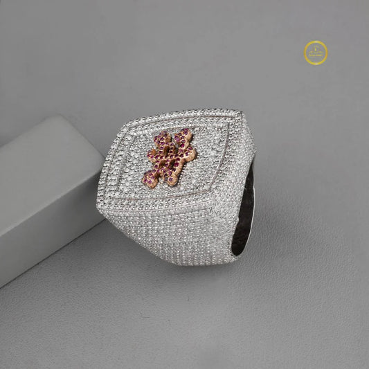 Pave Moissanite Statement Pinky Ring Pink Floral Cluster - view 2