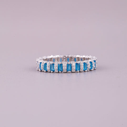 Emerald Cut Blue Sapphire Natural Rainbow Diamond Eternity Band - view 2