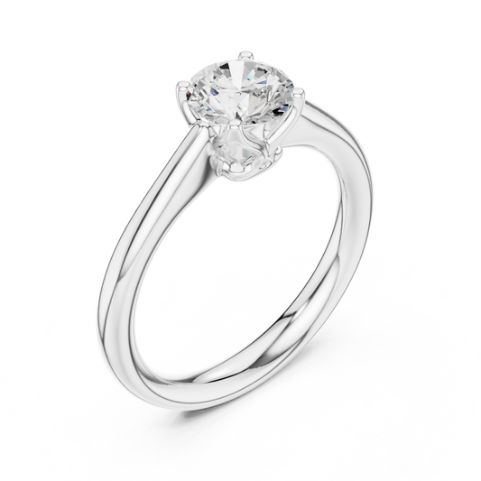 Round Cut Moissanite Solitaire Ring Four Prong Tulip Basket Setting - view 4