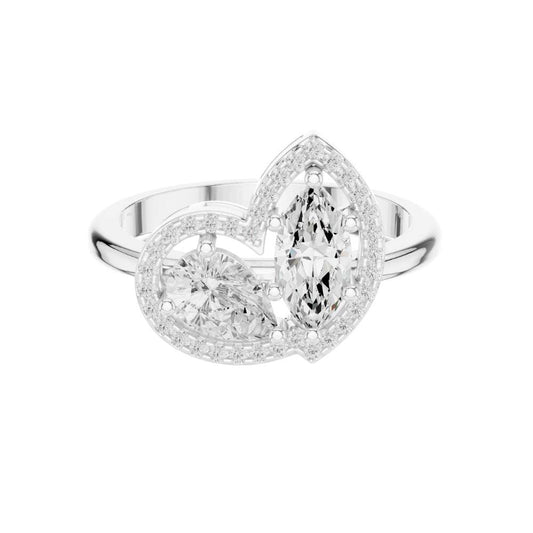 Marquise & Pear Cut Toi Et Moi Halo Moissanite Ring - view 3