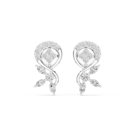 Floral Vine Marquise & Round Stone Drop Stud Earrings - view 3