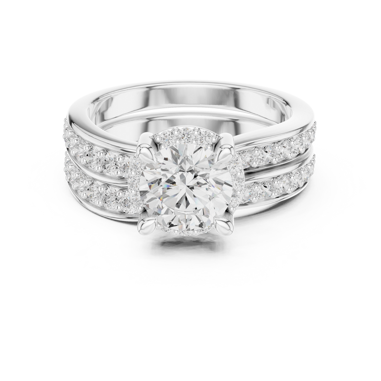 High Shine Round Cut Moissanite Ring Set Pave Wedding Band - view 3