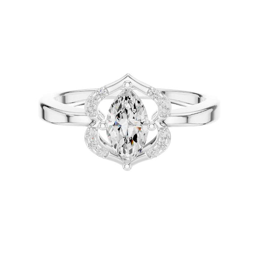 Floral Inspired Marquise Cut Moissanite Halo Engagement Ring - view 3