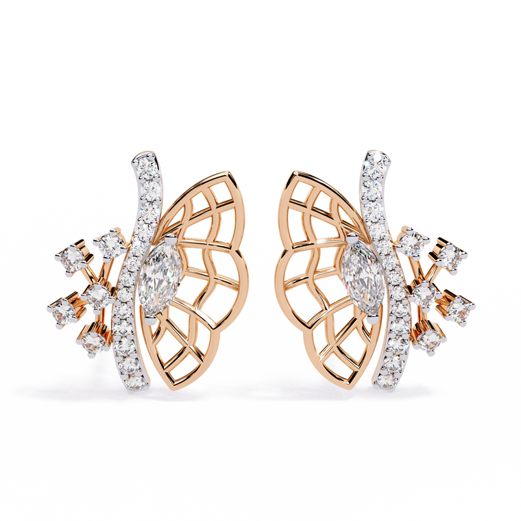 Butterfly Grace Marquise Cut Studs with Round Side Stones - view 2
