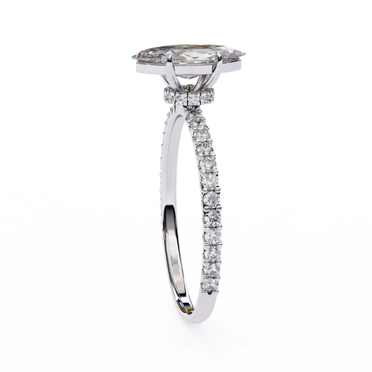 Marquise Cut Lab Diamond Solitaire Engagement Rings Micro Pave Band - view 4