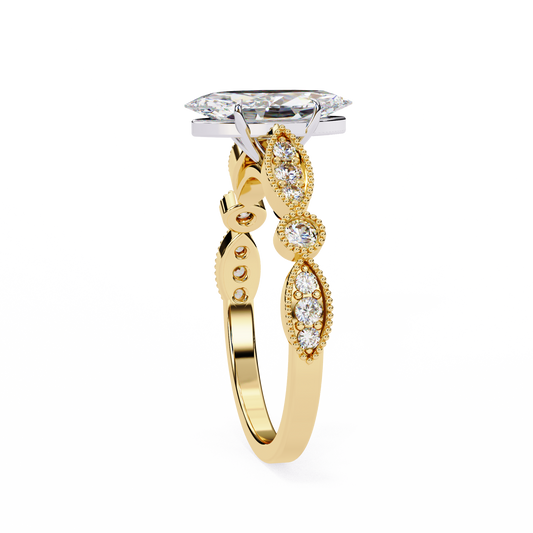 Vintage Marquise Lab Diamond Engagement Ring With Milgrain Band - view 4