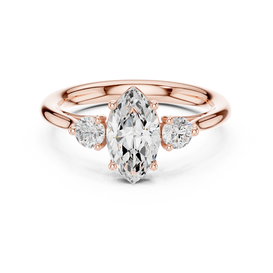 Marquise Cut Lab Diamond Ring with Trillion Sides - view 2