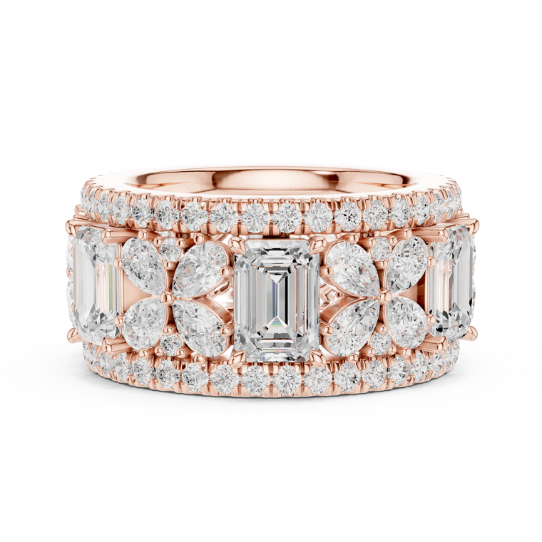 Floral Wide Emerald & Pear Cut Lab Diamond Eternity Wedding Band - view 2