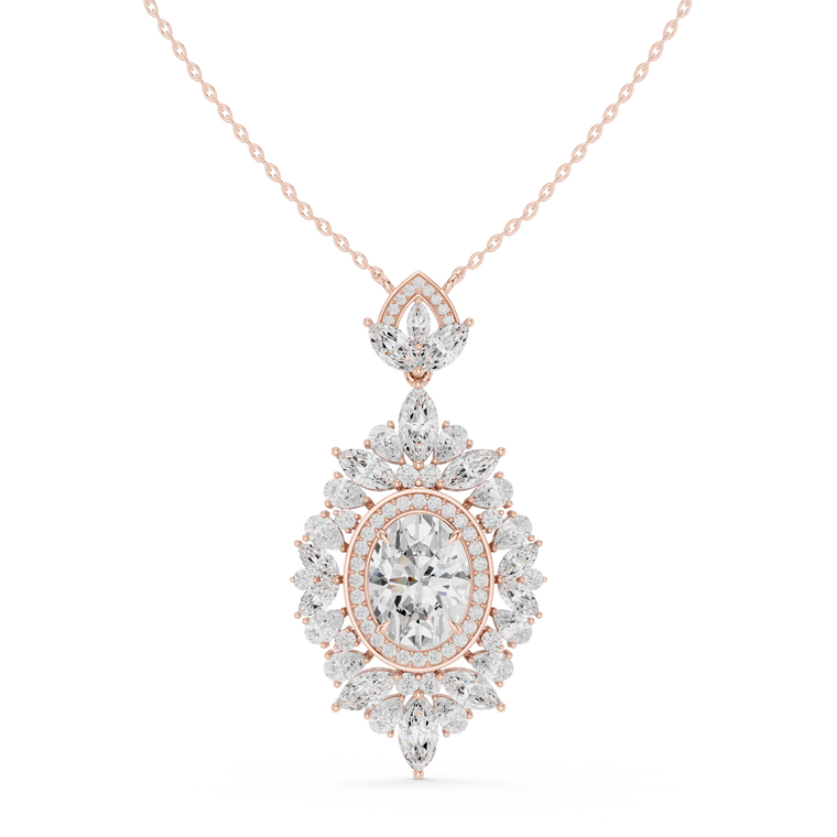 Intricate Oval Marquise Sunburst Halo Pendant - view 2