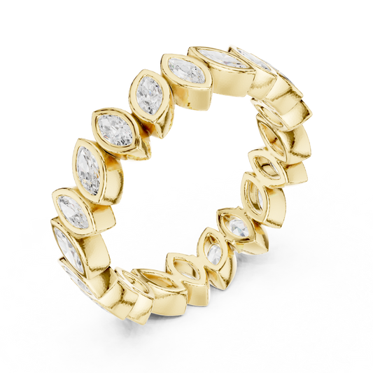 Bezel Set Leaf Marquise Cut Moissanite Eternity Wedding Band - view 4
