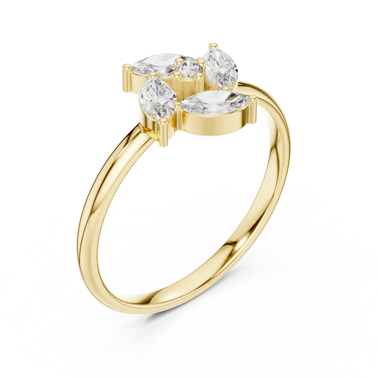 Marquise Lab Diamond Flower Cluster Engagement Ring - view 2