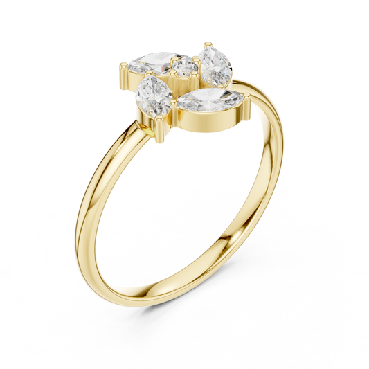 Marquise Moissanite Flower Cluster Engagement Ring - view 2