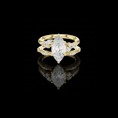 Marquise Cut Lab Diamond Women's Vintage Cluster Bridal Ring Set