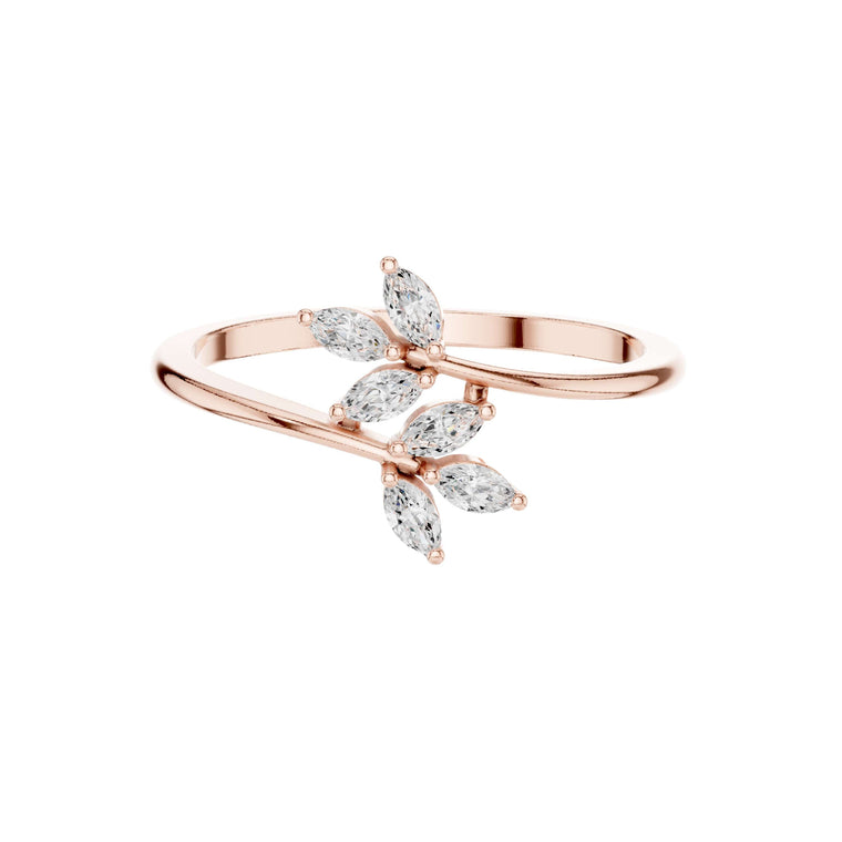 Marquise Moissanite Leaf Open Bypass Promise Ring - view 2