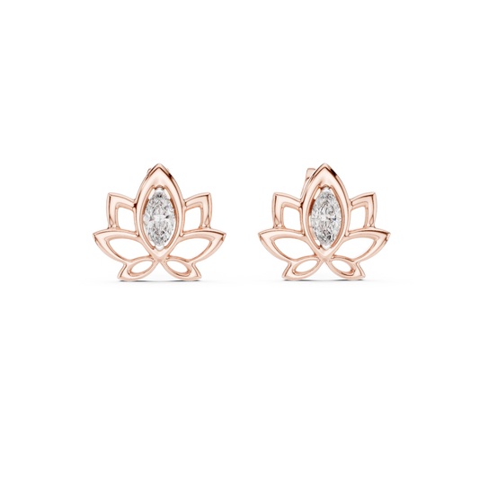 Lotus Flower Marquise Cut Open Petal Stud Earrings - view 2
