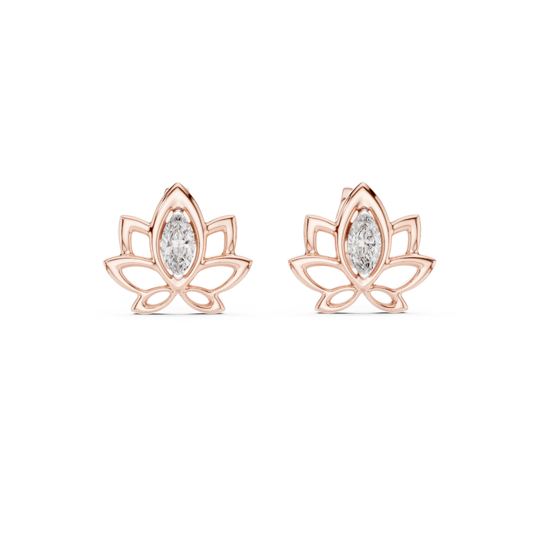 Lotus Flower Marquise Cut Open Petal Stud Earrings - view 2