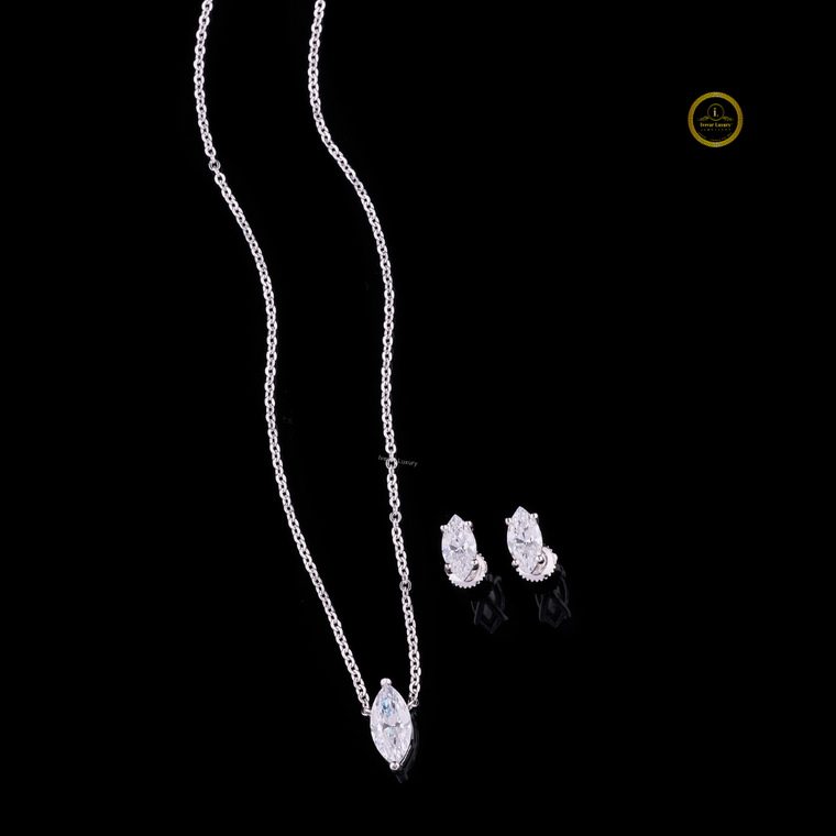 Marquise Cut Pendant Necklace with Stud Earrings Set - view 2