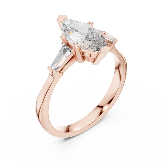 Marquise Lab Diamond Wedding Ring With Baguettes - view 3