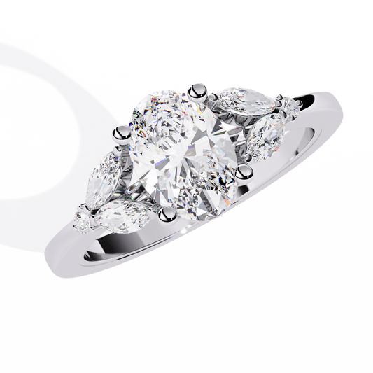 Oval Cut Moissanite Engagement Ring With Marquise Side Stones - view 4