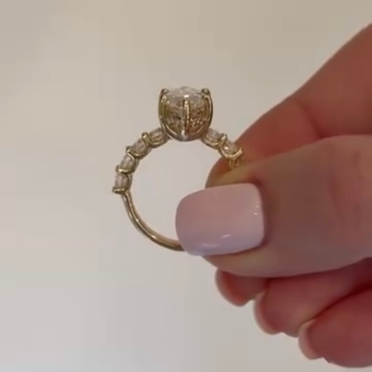 Marquise Cut Lab Diamond Engagement Ring Half Pave Band - view 4