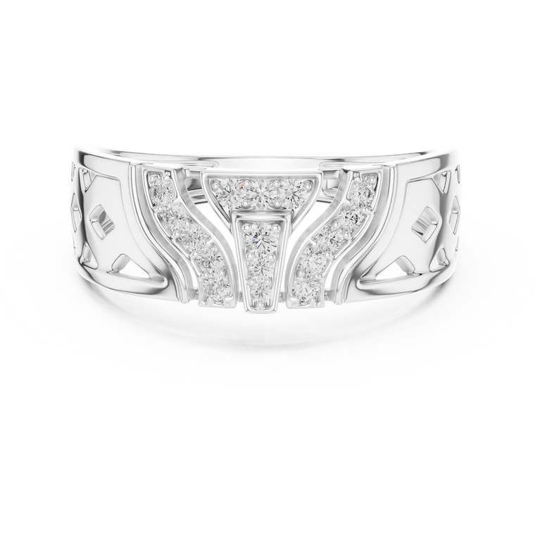 Round Cut Moissanite Men's T Shield Pave Openwork Gold Ring - view 3