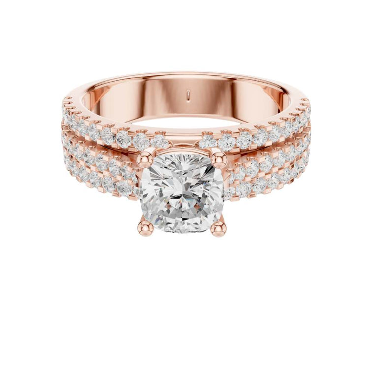 1.42 CT Cushion Cut Lab Grown Diamond Triple Row Pave Solitaire Ring - view 2