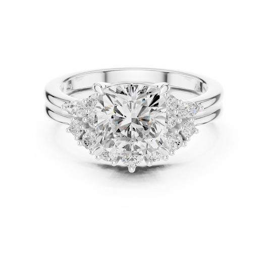 Double Band Cushion Cut Cluster Lab Diamond Anniversary Ring - view 3