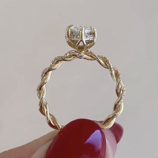 Marquise Cut Lab Diamond Engagement Ring Pave Twisted Band - view 3