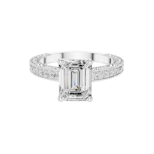 Emerald Cut Lab Diamond Band With Pave Set Art Wedding Ring - view 3