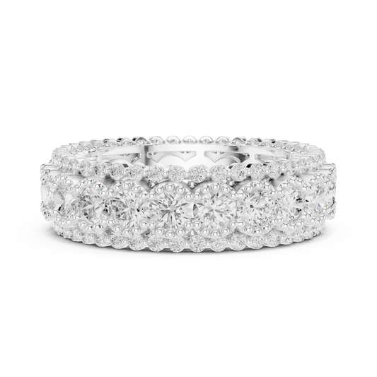 Triple Row Round Cut Lab Diamond Milgrain Eternity Band Ring - view 3