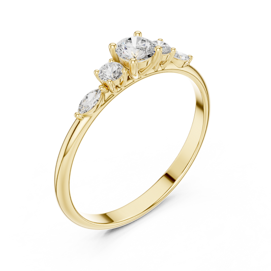 Minimalist Round Cut Moissanite Wedding Band With Sidestone - view 4