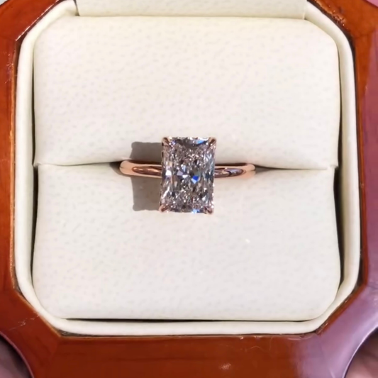 Radiant Cut Moissanite Hidden Halo Solitaire Ring - view 3