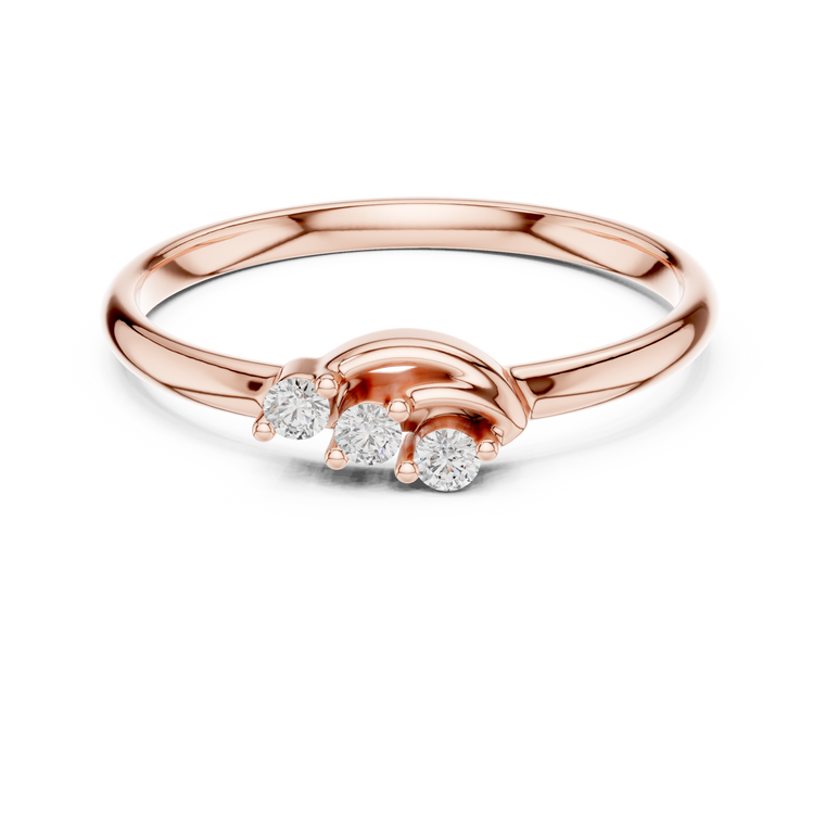 Round Cut Moissanite Three Stone Wave Ring - view 2