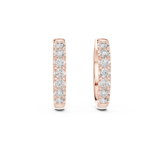Single Row Shared Prong Round Huggie Hoop Earrings - view 2