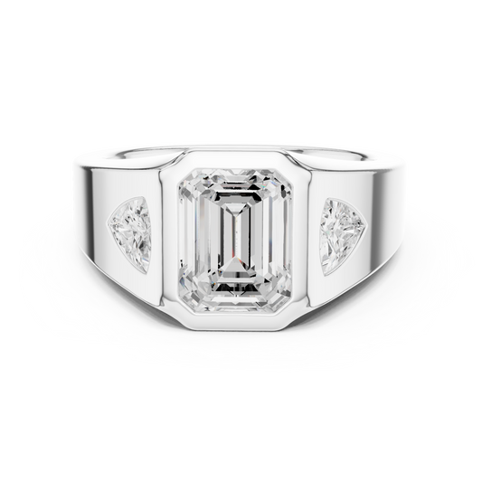 Emerald Cut Moissanite Signet Ring With Trillion Accents - view 3