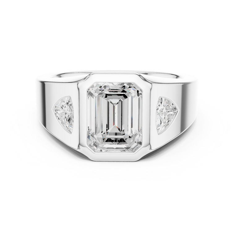 Emerald Cut Lab Grown Diamond Signet Ring With Trillion Accents - view 3