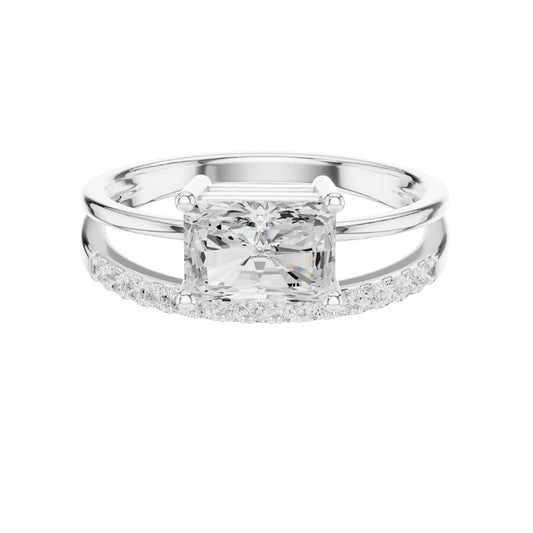 East West Radiant Lab Diamond Double Band Ring With Pave Band - view 3