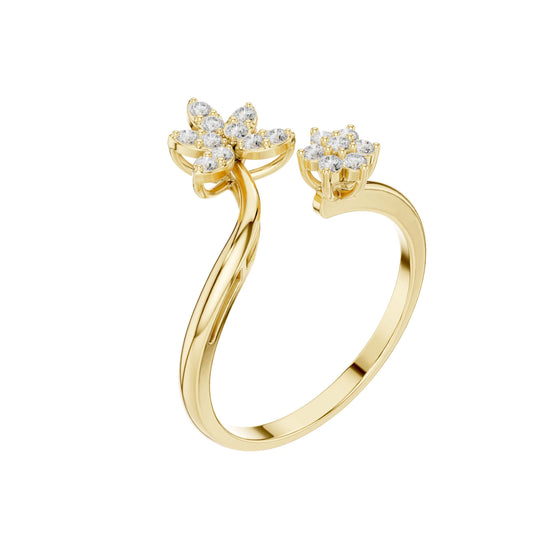 Round Moissanite Floral Open Bypass Delicate Ring - view 4