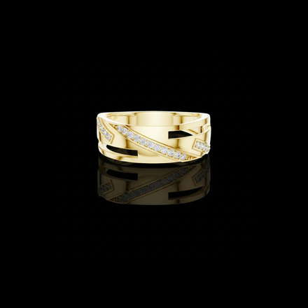 Round Cut Lab Grown Diamond Men's Unique Architectural Bypass Engagement Ring