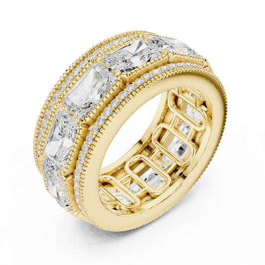 Radiant Cut Lab Diamond Wide Pave Border Band Ring - view 4