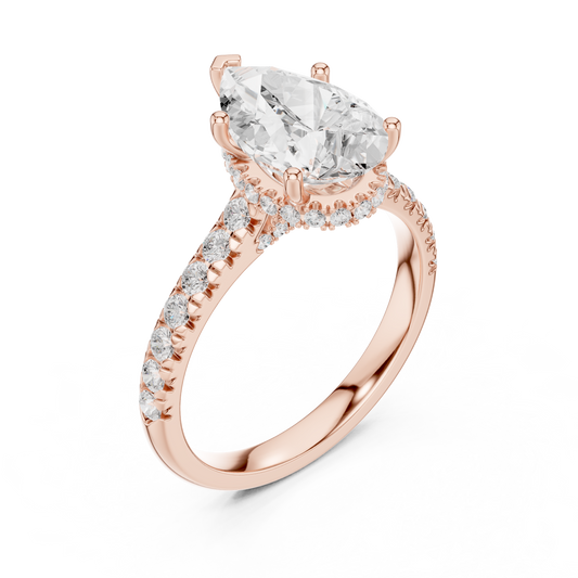 Pear Cut Lab Diamond Hidden Halo Pave Solitaire Engagement Ring - view 3