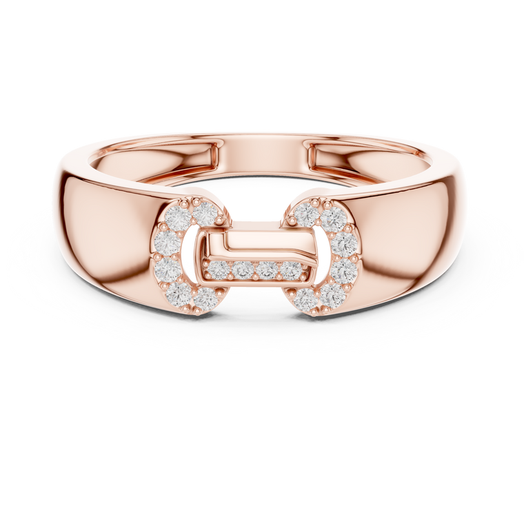 Round Cut Lab Grown Diamond Men's Equestrian Openwork Link Wedding Band - view 2