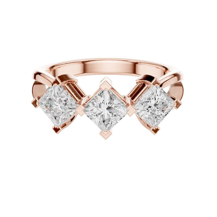 Princess Cut Three Stone Lab Diamond Engagement Ring - view 2