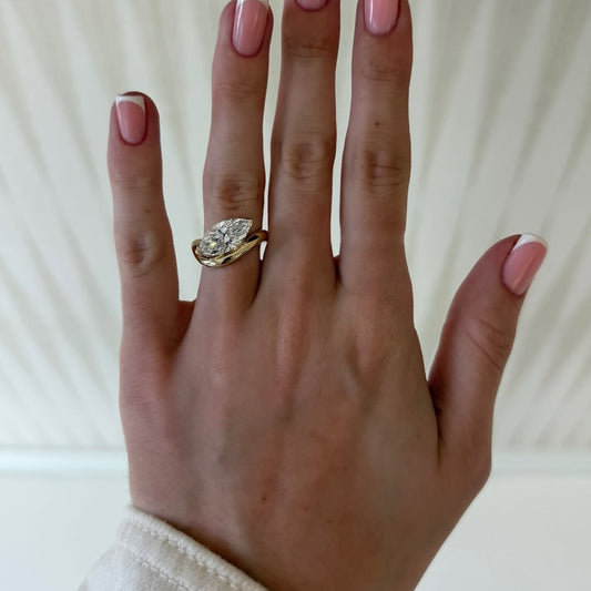 Marquise Moissanite Solitaire Ring With Wide Curve Band - view 3