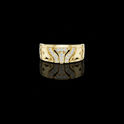 Round Cut Moissanite Men's T Shield Pave Openwork Gold Ring