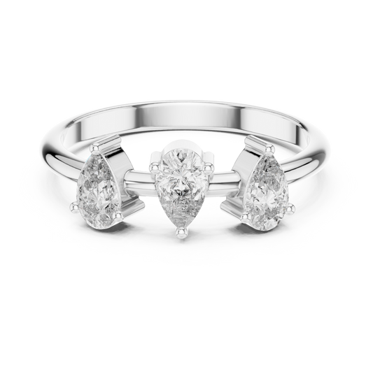 Contemporary Three Stone Pear Moissanite Ring - view 3