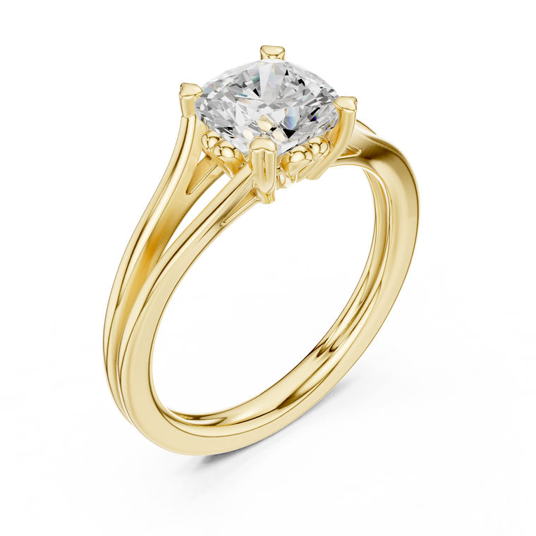 Split Shank Cushion Cut Moissanite Solitaire Rings - view 2