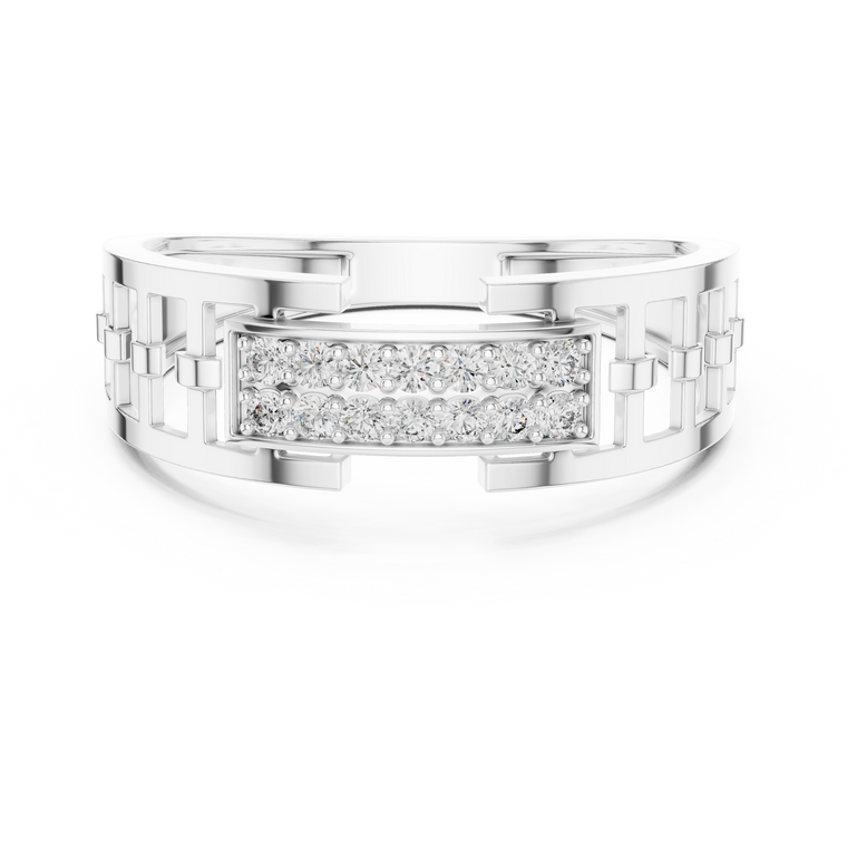 Round Cut Moissanite Men's Rectangular Pave Center Geometric Ring - view 3