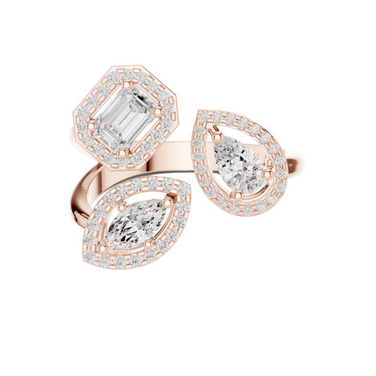 Mixed Cut Halo Lab Diamond Open Bypass Wedding Ring - view 2