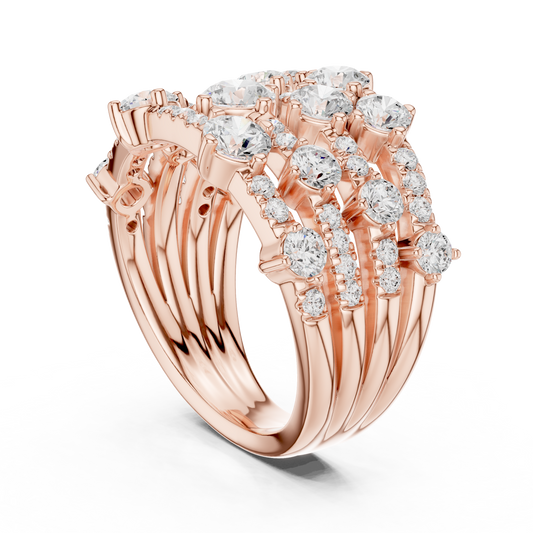 Round Cut Lab Diamond Multi Row Cluster Statement Ring - view 2